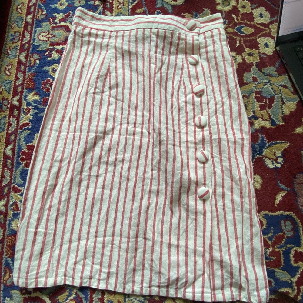 Striped Red and White Button Skirt